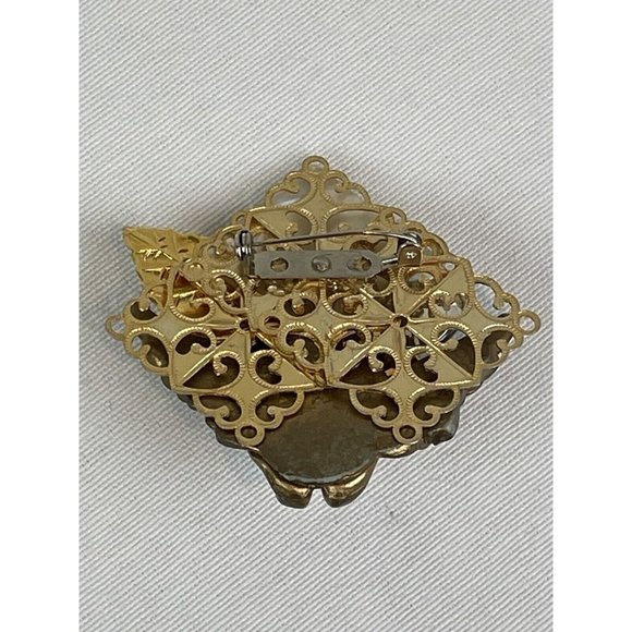 Vintage Assemblage Brooch Maximal Art Style Cherub Romantic Gold Tone Rhinestone - Picture 9 of 9